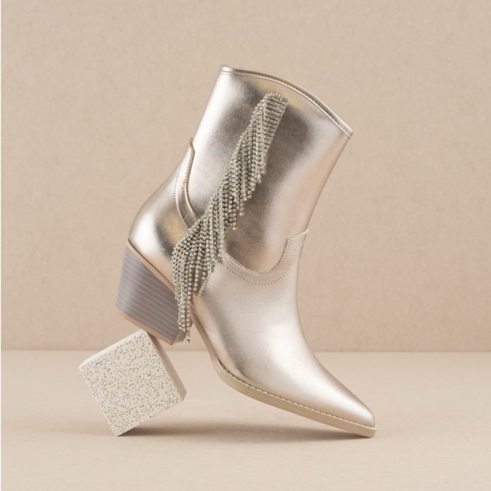Rhinestone Fringe Ankle Cowboy Boots